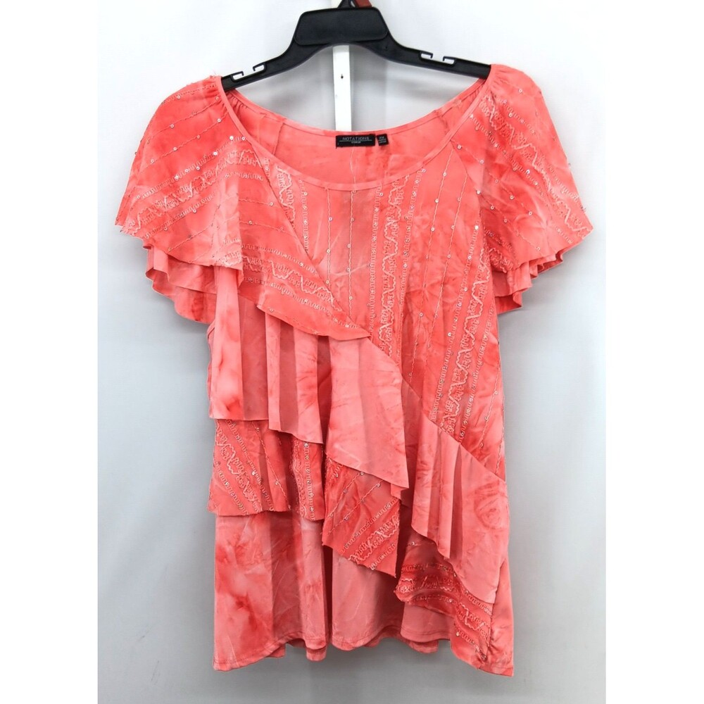 Notations Blouse Womens Plus Size 3X Orange Ruffled Sequin Embroidered Top